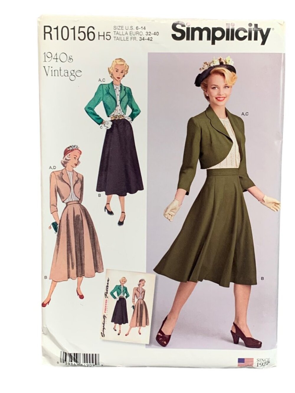 Simplicity Sewing Pattern R10156 40s Shirt Skirt Jacket Size 6-8-10-12-14 Uncut